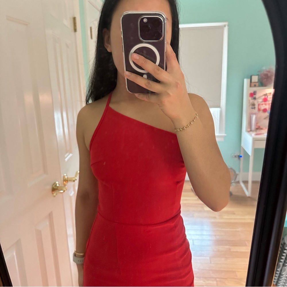 Red Asymmetrical One-Shoulder Maxi Dress
